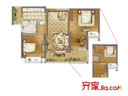 雅居樂(lè)國(guó)際君尚B戶型 2室2廳1衛(wèi)1廚