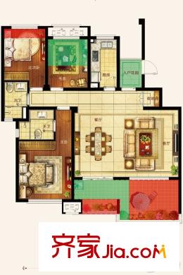 萬(wàn)科城平方米園B4戶(hù)型 3室2廳2衛(wèi)1廚