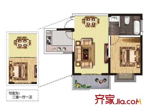 九龍灣樹人園g1戶型 1室2廳1衛(wèi)1廚