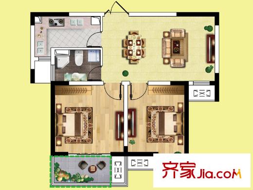 九龍灣樹人園B戶型 2室2廳1衛(wèi)1廚