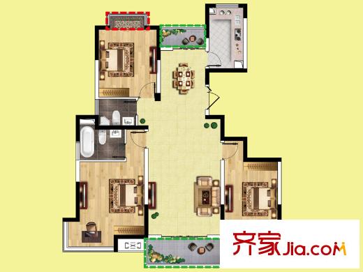 九龍灣樹人園D戶型 3室2廳2衛(wèi)1廚