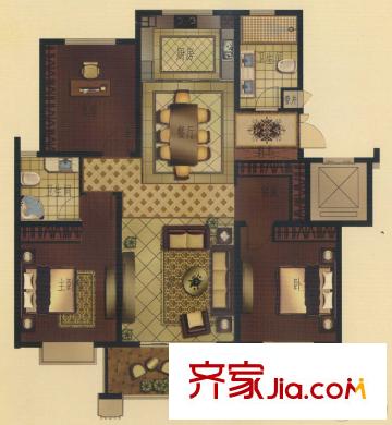 名門壹品135平米戶型 3室2廳2衛(wèi)1廚