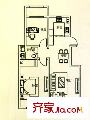 怡人城市花園A3戶型 2室2廳1衛(wèi)1廚