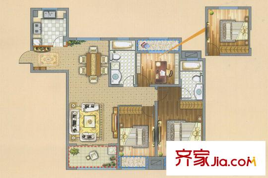 怡人城市花園C3戶型 3室2廳2衛(wèi)1廚