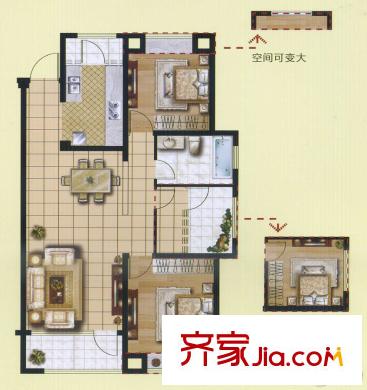 華鼎星城芙蓉戶型 3室2廳1衛(wèi)1廚