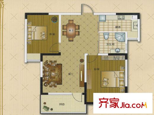 華鼎星城郁金香A戶型 2室2廳1衛(wèi)1廚
