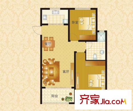 華鼎星城康乃馨戶型 2室2廳1衛(wèi)1廚