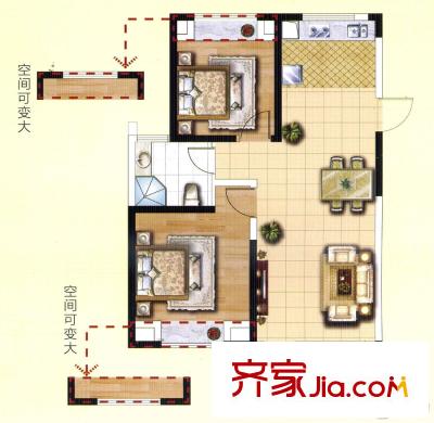 華鼎星城迎春花戶型 2室2廳1衛(wèi)1廚