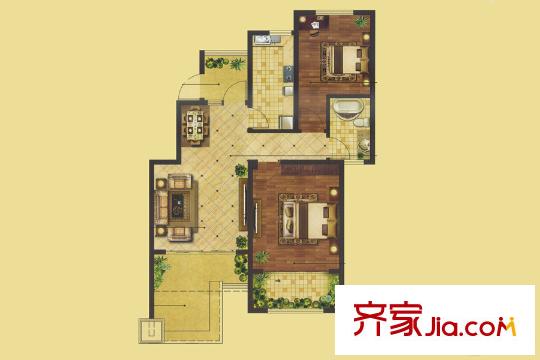 星河藍灣F2戶型 2室2廳1衛(wèi)1廚
