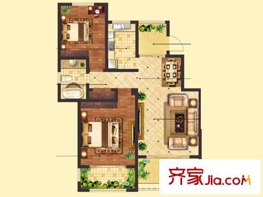 星河藍灣J3戶型 2室2廳1衛(wèi)1廚
