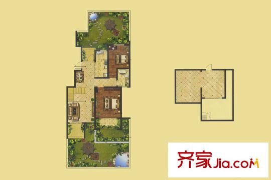 星河藍(lán)灣F1戶型 2室2廳2衛(wèi)1廚