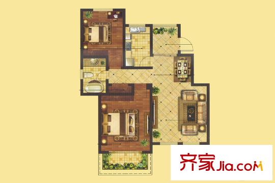 星河藍灣J4戶型 2室2廳1衛(wèi)1廚