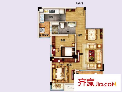 儀征碧桂園J475T-B戶型 2室2廳1衛(wèi)1廚