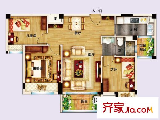 儀征碧桂園J636T-B戶型 3室2廳1衛(wèi)1廚