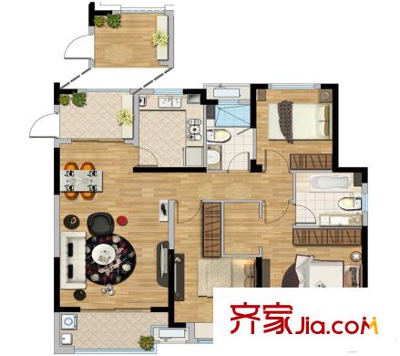 景瑞望府精裝C戶(hù)型 3室2廳2衛(wèi)1廚