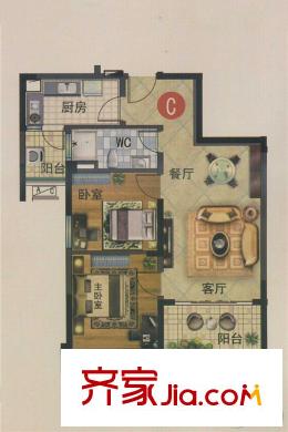 寶應碧桂園J475-C86平方米戶型 2室2廳1衛(wèi)1廚