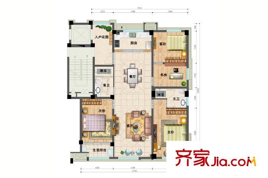 匯智津園49#樓大平層?xùn)|邊戶型 4室2廳2衛(wèi)1廚