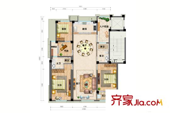 匯智津園49#樓大平層西邊戶型 4室2廳2衛(wèi)1廚