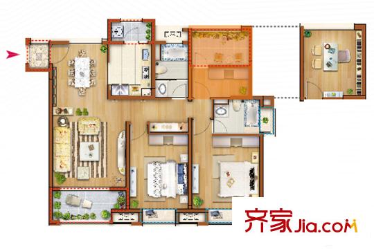 中信泰富嘉境E1戶型 3室2廳2衛(wèi)1廚