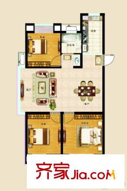 幸福里花園A1戶型 3室2廳1衛(wèi)1廚