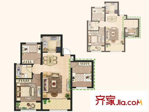 東亞御景灣A2戶型 3室2廳1衛(wèi)1廚