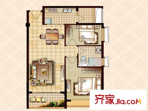 恒大帝景四季麗居戶型 2室2廳1衛(wèi)1廚