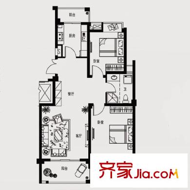 揚州天下花園二期B戶型―凝綠閣 2室1廳1衛(wèi)1廚