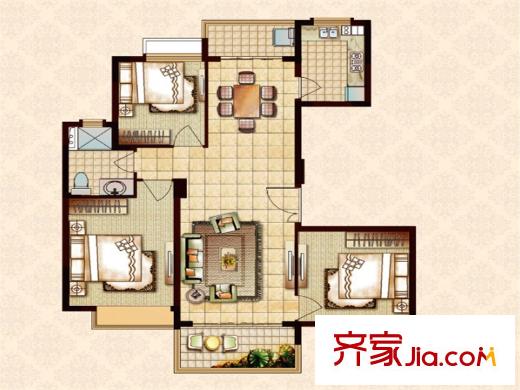 恒大帝景歐韻和庭戶型 3室2廳1衛(wèi)1廚