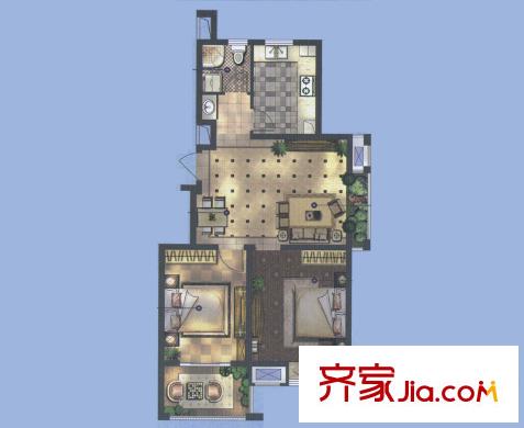 智谷華府H戶型 2室2廳1衛(wèi)1廚