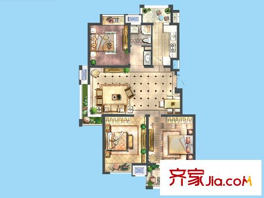 智谷華府B戶型 3室2廳1衛(wèi)1廚