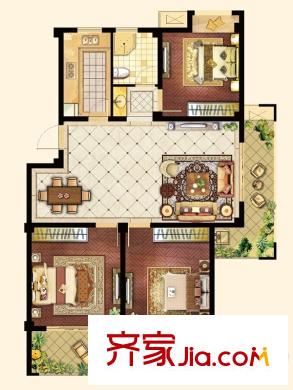 智谷華府四璽J戶型 3室2廳1衛(wèi)1廚