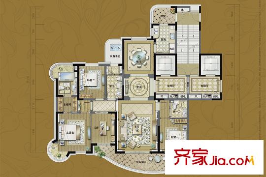 品尊國際9#樓A戶型 4室2廳3衛(wèi)1廚