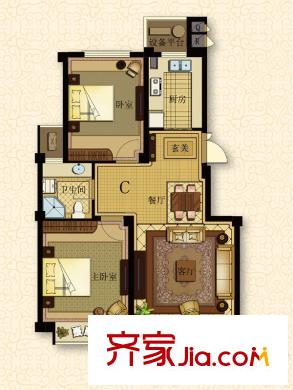 揚州天下花園C戶型 2室2廳1衛(wèi)1廚