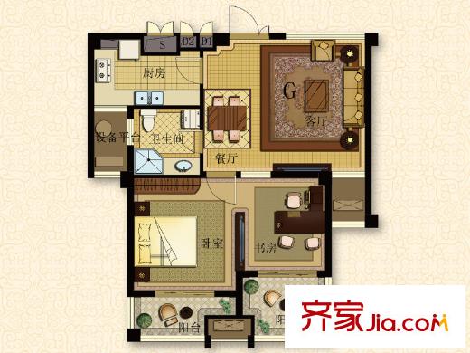揚州天下花園G戶型 2室2廳1衛(wèi)1廚