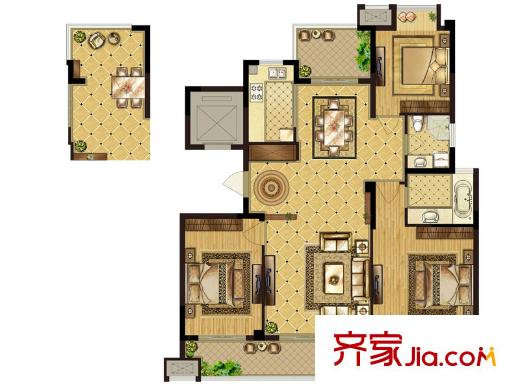 朗悅華府H戶型 3室2廳2衛(wèi)1廚