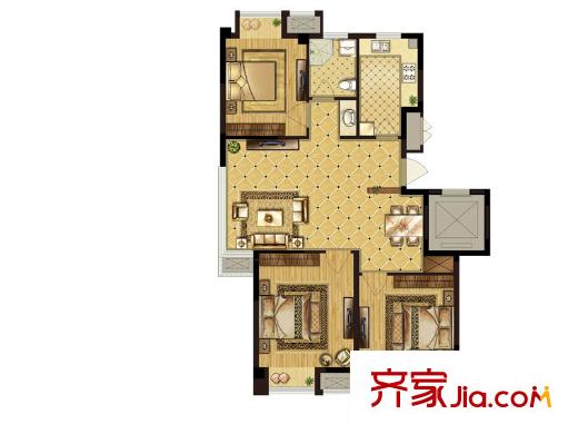 朗悅華府B1戶型 3室2廳1衛(wèi)1廚