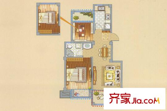 怡人城市花園A1戶型 2室2廳1衛(wèi)1廚