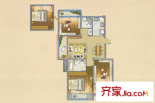 怡人城市花園C2戶型 3室2廳2衛(wèi)1廚