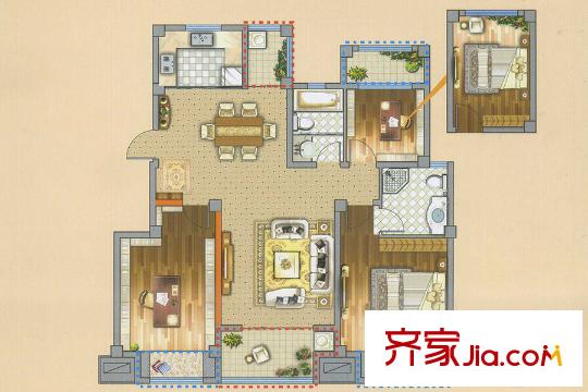 怡人城市花園C6戶型 3室2廳2衛(wèi)1廚