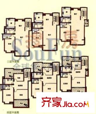 金湖灣墅園戶型圖疊加別墅戶型 4室2廳2衛(wèi)1廚