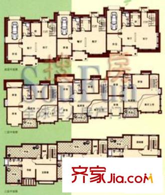 金湖灣墅園戶型圖聯(lián)排別墅戶型 4室4廳2衛(wèi)1廚