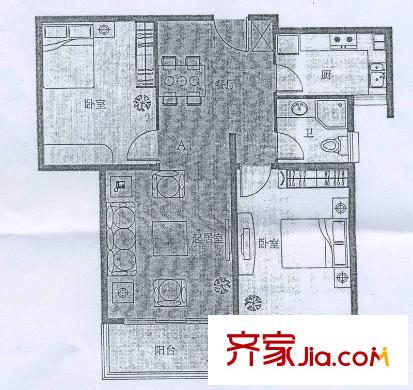 金湖灣墅園戶型圖景觀高層A1戶型 2室2廳1衛(wèi)1廚