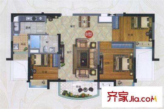 寶應碧桂園J472T-B戶型 3室2廳1衛(wèi)1廚