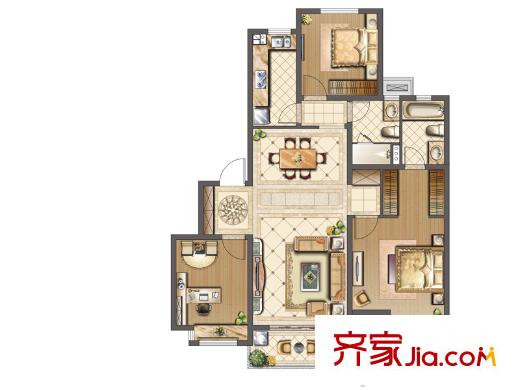 中海九璽3#-B-b戶型 3室2廳2衛(wèi)1廚