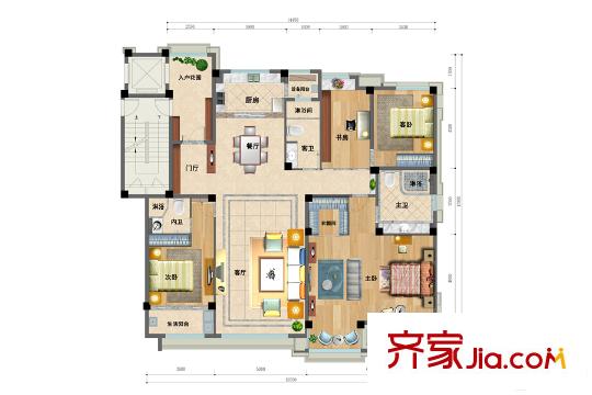 匯智津園C戶型 4室3廳3衛(wèi)1廚