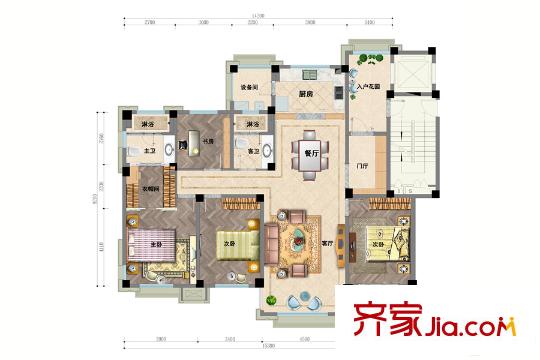 匯智津園41#樓大平層戶型 4室3廳2衛(wèi)1廚