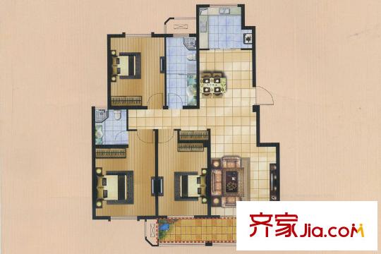江廣之星J戶型 3室2廳1衛(wèi)1廚