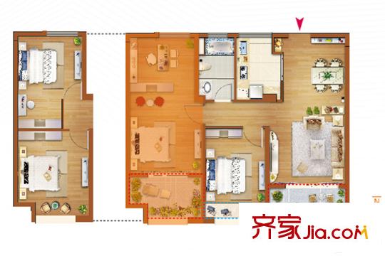中信泰富嘉境B1戶型 3室2廳1衛(wèi)1廚