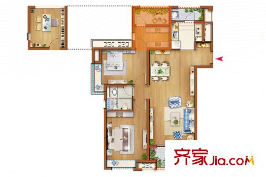 中信泰富嘉境C2戶型 3室2廳1衛(wèi)1廚