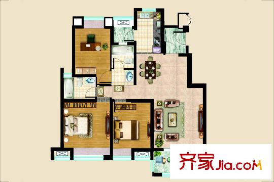 幸福里花園D2戶型 3室2廳2衛(wèi)1廚
